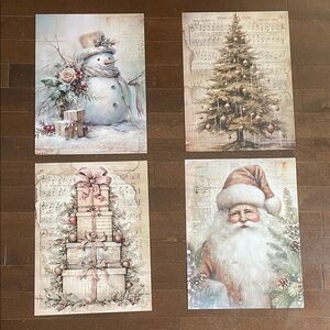 Holiday Wall Art Set with Snowman, Tree, Gifts, and Santa 12x16
